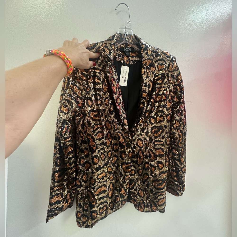 Sequin Brown and Black Blazer with Animal Print